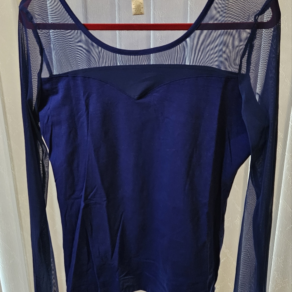 Royal blue Bozzolo long sheer sleeve top